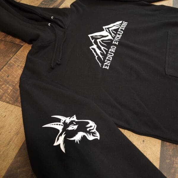 A black hoodie with the words mountain bikers on it.