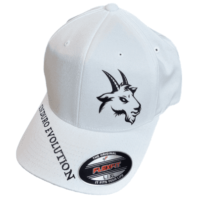 A white hat with an animal on it