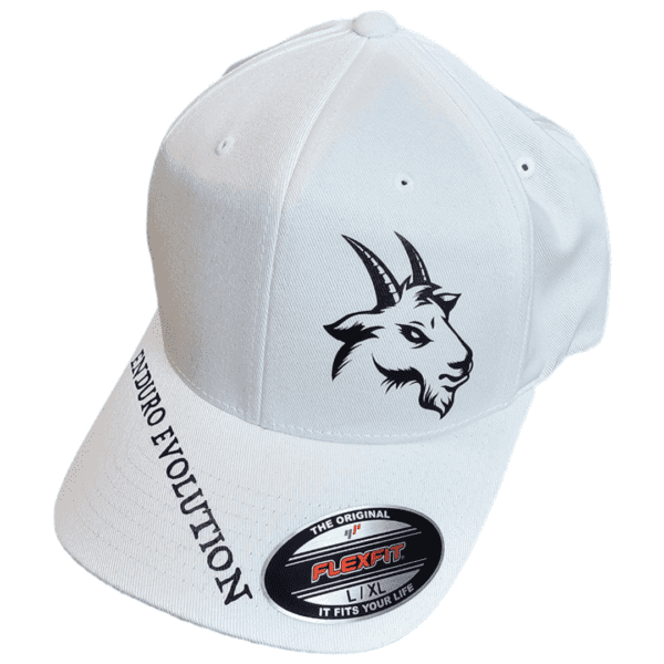 A white hat with an animal on it