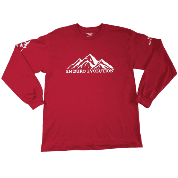 A red long sleeve shirt with the words " enduro evolution ".